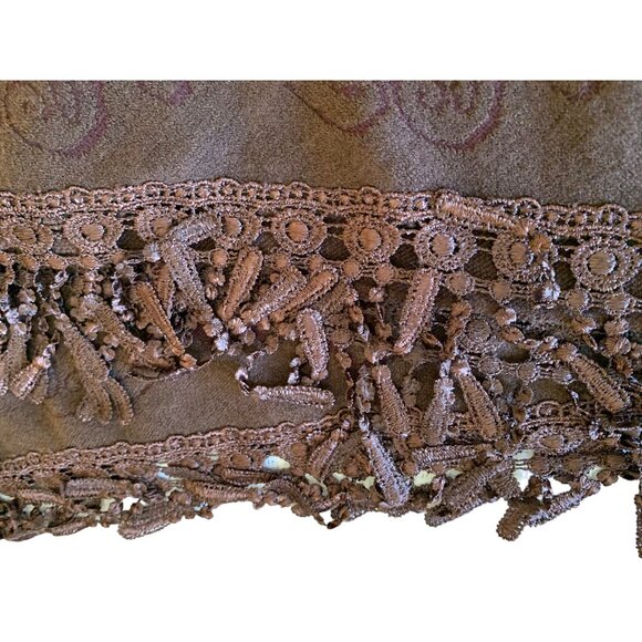 Vintage Woven Textured Fur Pom Pom with Embroidered Fringe Brown Art Shawl Brown - Picture 7 of 11